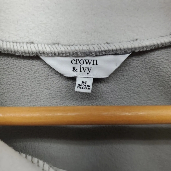 Crown & IVY GRAY WHITE M SUPER SOFT FLEECE QUILTED 1/4 BUTTON PULLOVER - Picture 3 of 5
